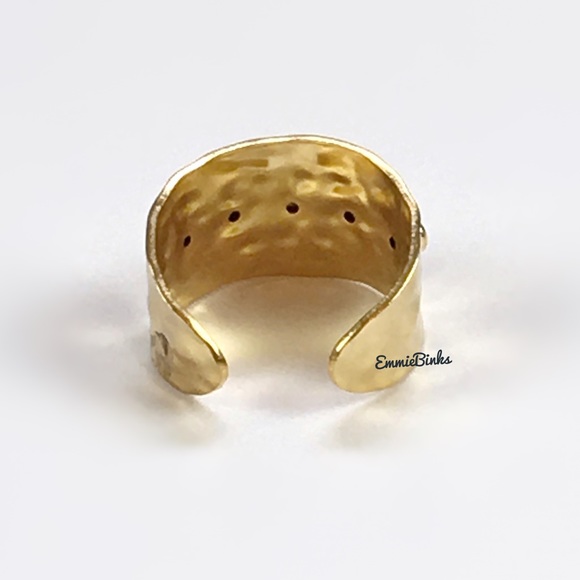 New 18KG FP Cubic Zirconia Rainbow Textured Gold Plated Open Cuff Cocktail Ring - Picture 4 of 15